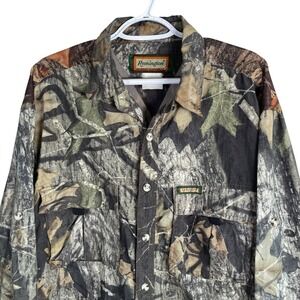 Remington Mossy Oak Camo Hunting Shirt Mens XL Button Down Nylon Pockets Stretch